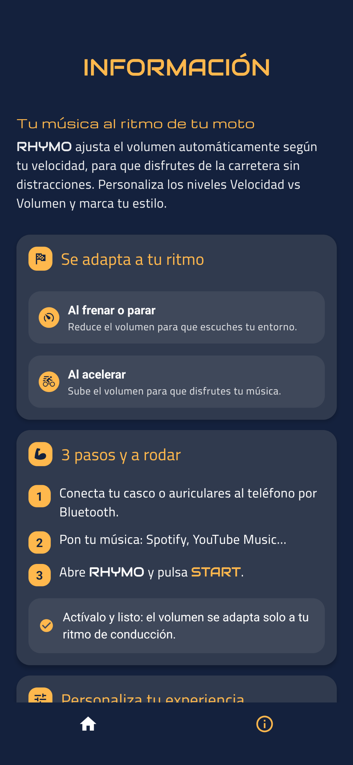 Pantalla de informaci&oacute;n y ayuda de RHYMO